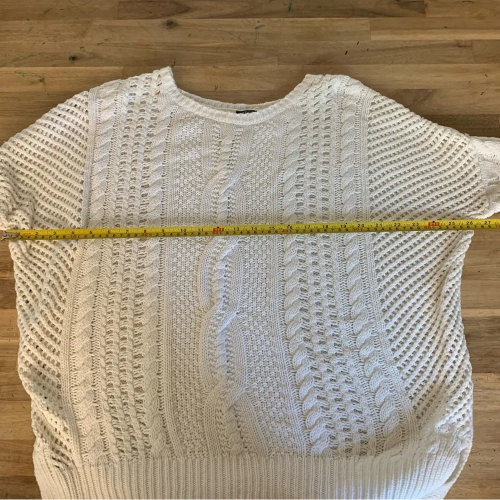 White Open Weave Drop Shoulder Sweater S - Image 3