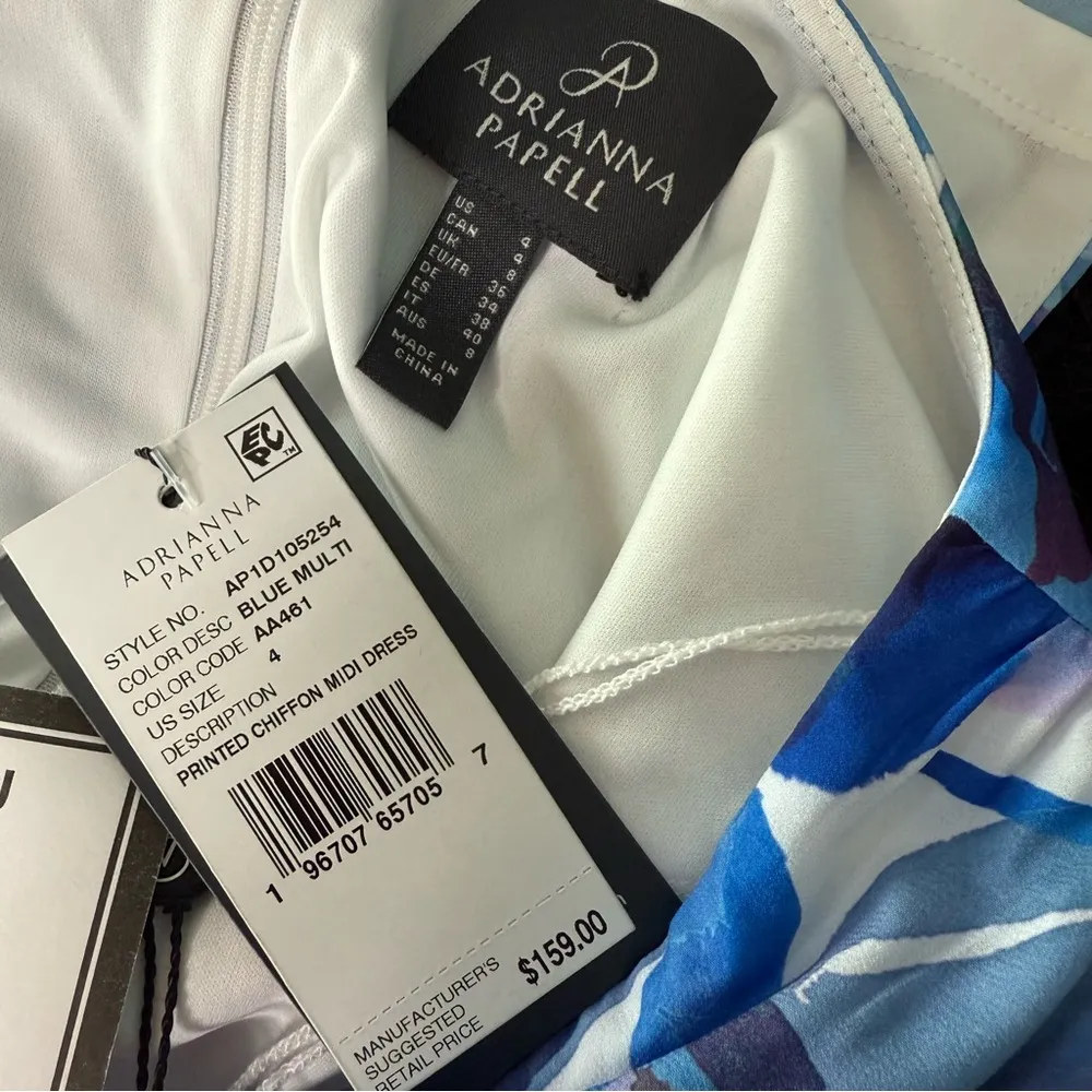 Adrianna Papell Women's Printed Chiffon Midi Dress Blue Multi Sz 4 NWT - Image 6