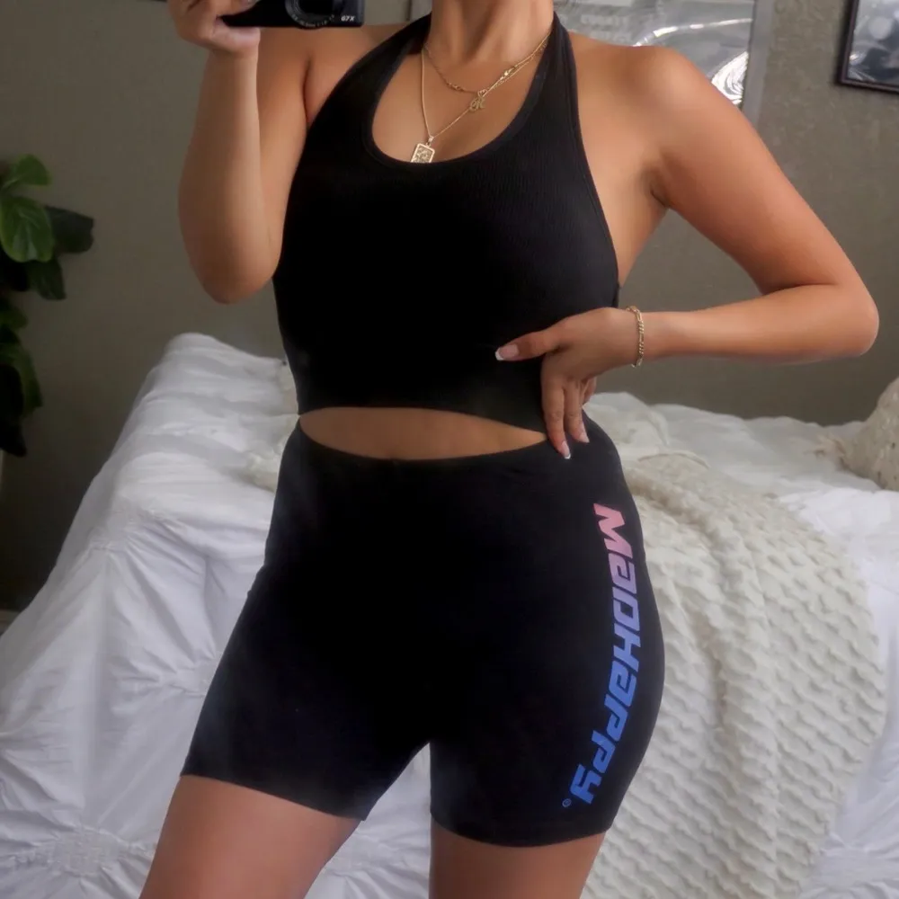 MadHappy Black Graphic Ombré Biker Shorts - Image 3