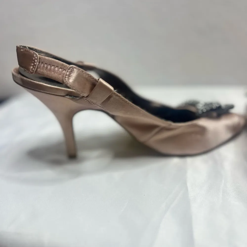 Steve Madden Luxe blush pink Slingback Elegant Satin rhinestone Bow Heels Sz 9 - Image 7