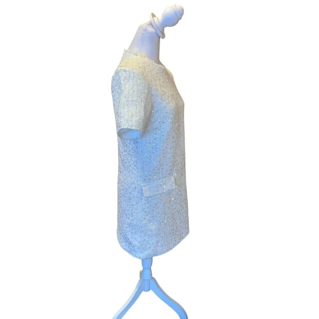 Zara Mini Sequin Dress White Fringed Short Sleeve Womens Size XS NWT - Image 5