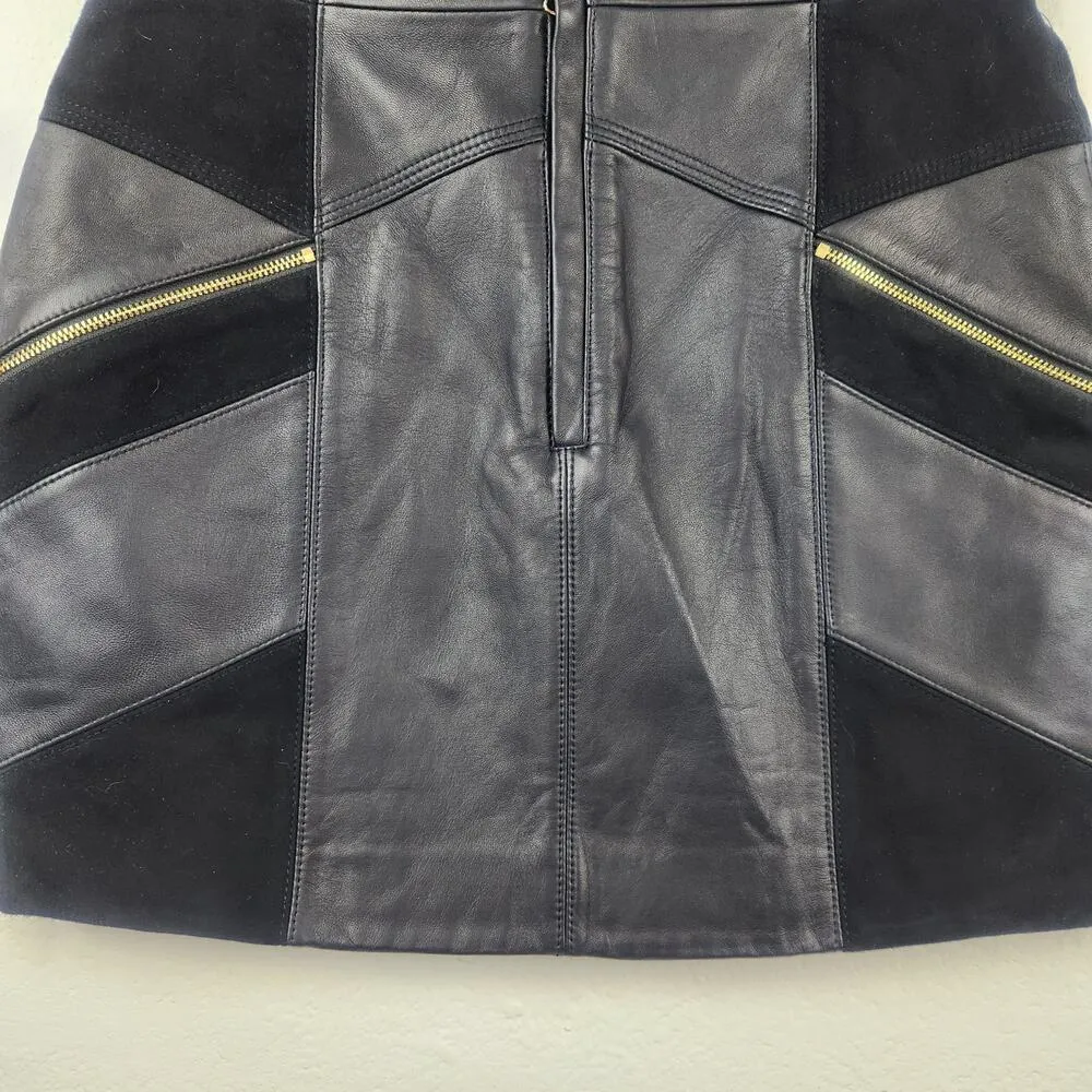 Retrofete Fae Patchwork Skirt Black Lamb Leather Goat Suede Size Medium NWT - Image 7