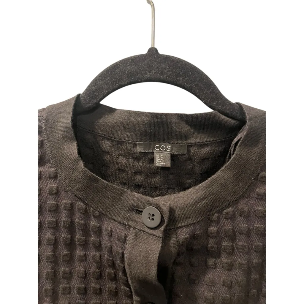 COS Black Quilted Button Front Cardigan Jacket Women's Size Medium Textured - Image 3