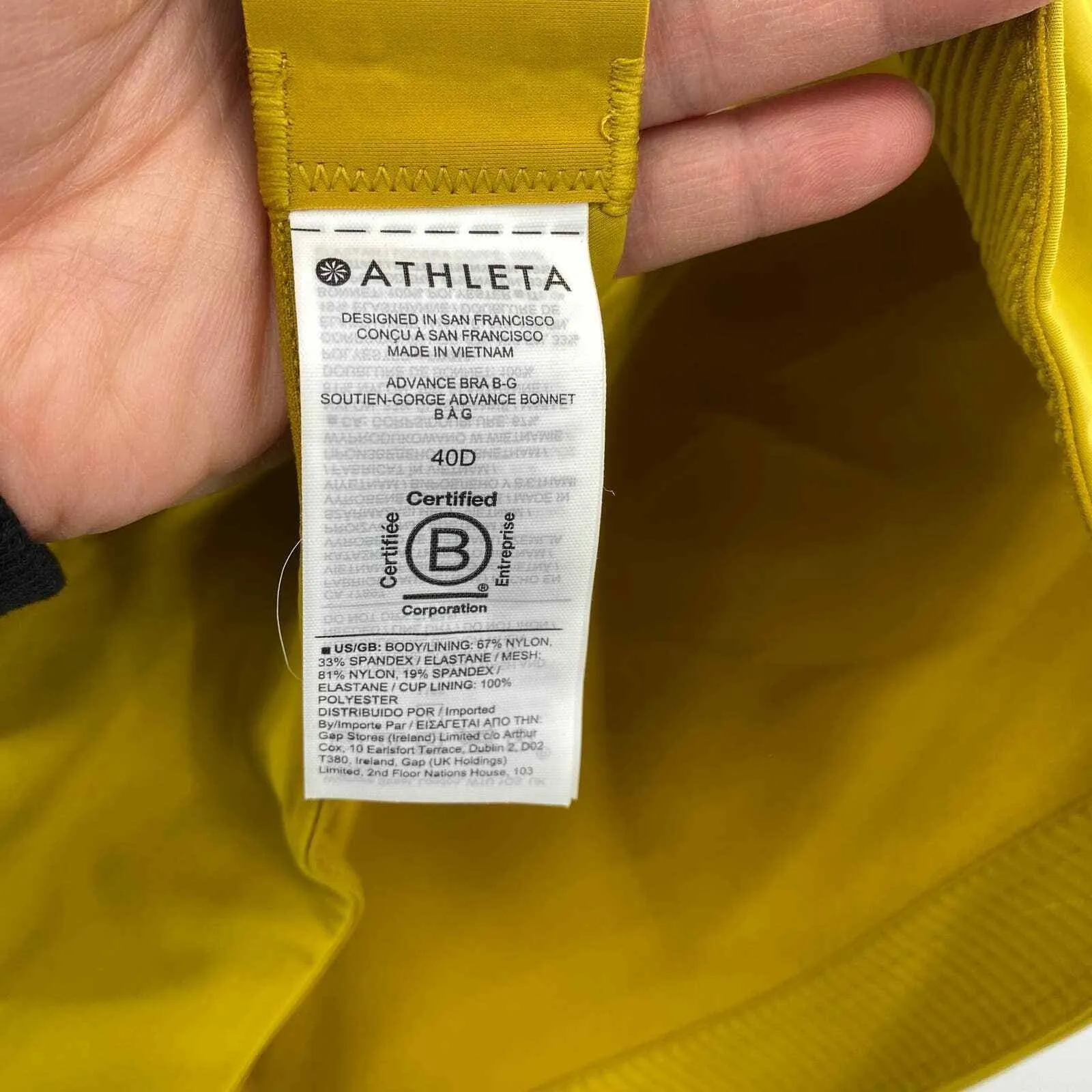 Athleta Advance Sports Bra B-G Women 40D Chartreuse Yellow Nylon Padded Cups NEW - Image 5