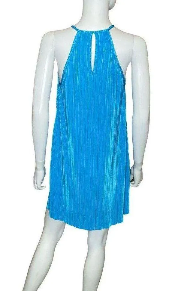 Steve Madden Ada Plissé Pleated Shift Minidress In Aruba Blue Women’s Sz S - Image 4