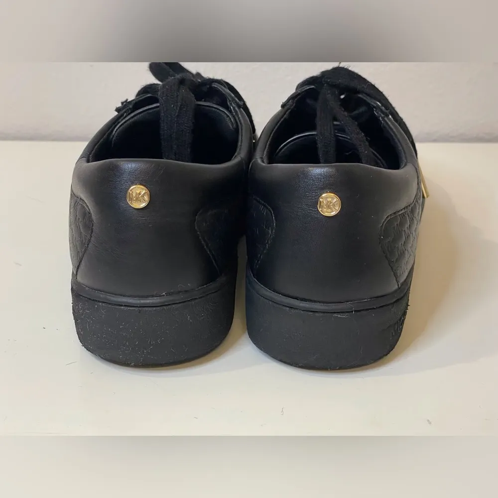 MICHAEL Michael Kors Colby Signature Logo‎ Black Leather Sneakers Size 6.5 - Image 4