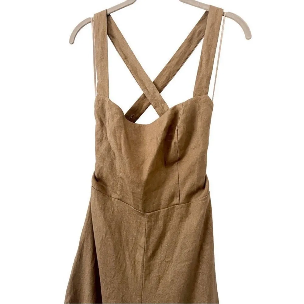 Reformation Autumn Linen Jumpsuit in Mushroom Brown, Wide Leg NEW - Image 6