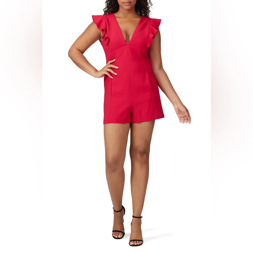 Black Halo Scarlet Dark Pink Red V-Neck Ruffle Deklyn Romper Size 0 XXS XS - Image 13