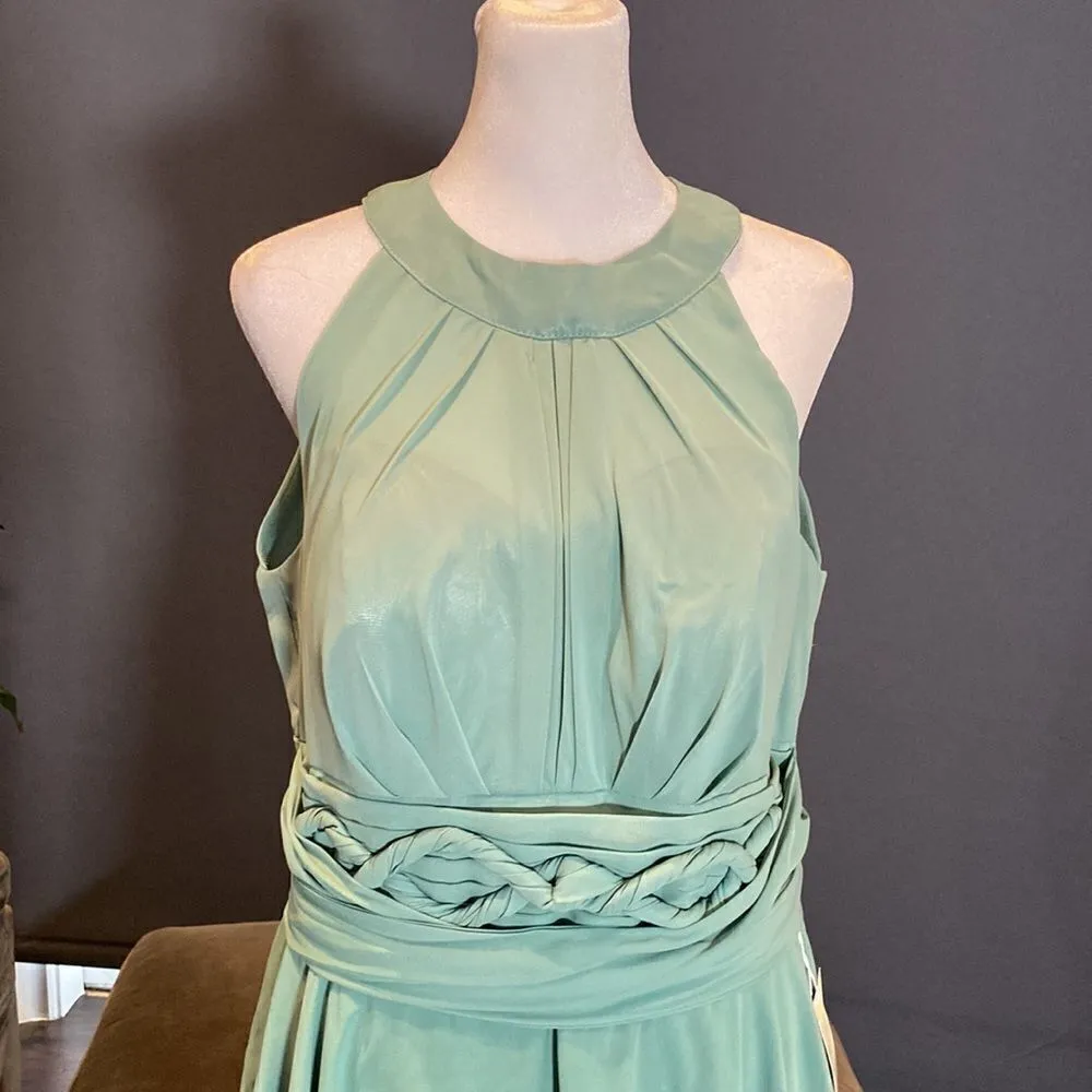Women’s Halter Neck Chiffon High Low Prom Party Bridesmaid Dress Size 12 NWT Green - Image 2
