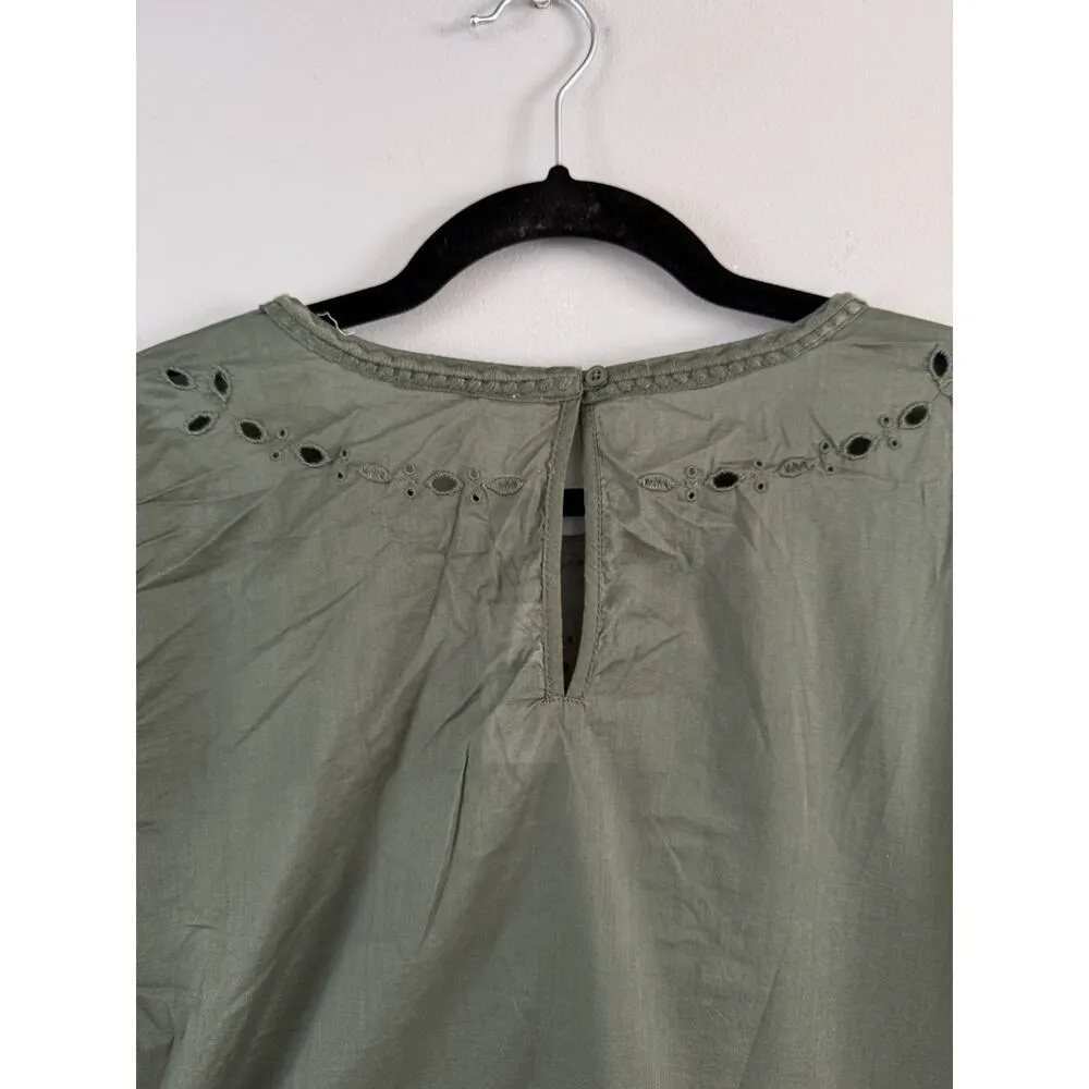 NWT Gap Sage Green Popover Cotton Eyelet Long Sleeve Top Women’s Size XS - Image 6
