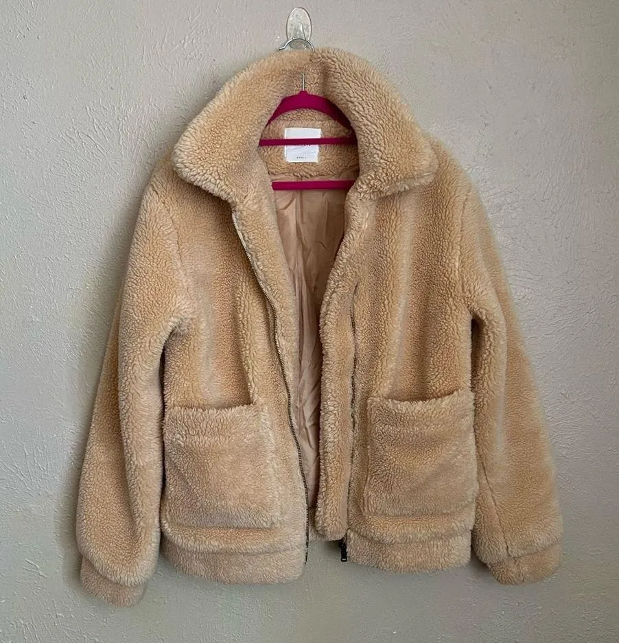 Elodie Faux Shearling Teddy Coat in Cream Nude Small - Image 2