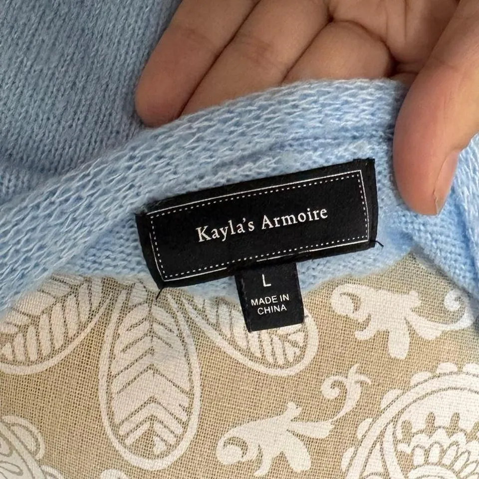 Kayla's Armoire Powder Blue Cropped Cardigan Puff Sleeve Soft Girl Aesthetic L Size L - Image 4