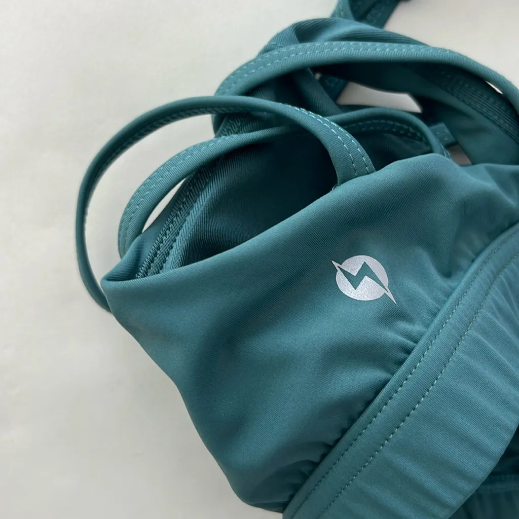 ( RARE ) POPFLEX Criss Cross Strappy Sports Bra in Teal Blue Size M Green Size M - Image 3