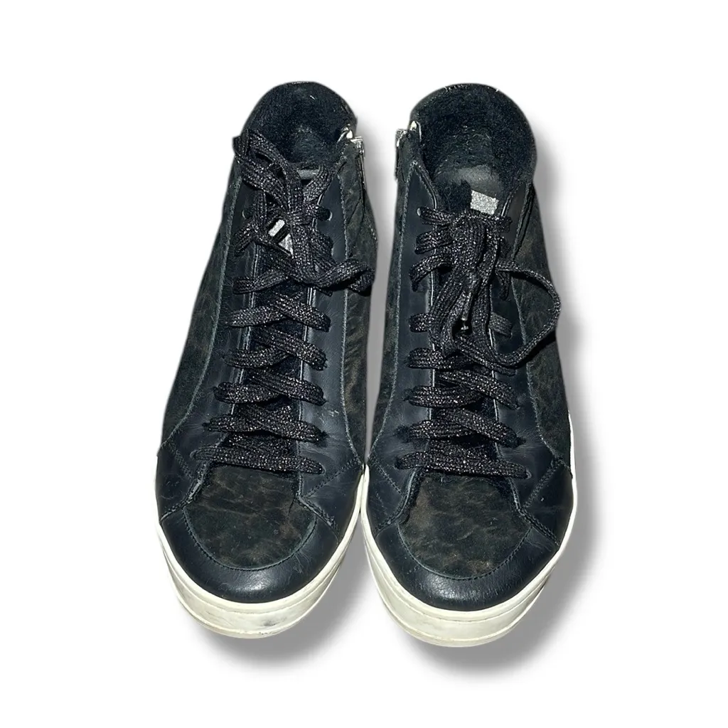 P448 Skate Boster‎ Black Leopard Print Suede FurLined High Top Sneakers 39 - Image 3
