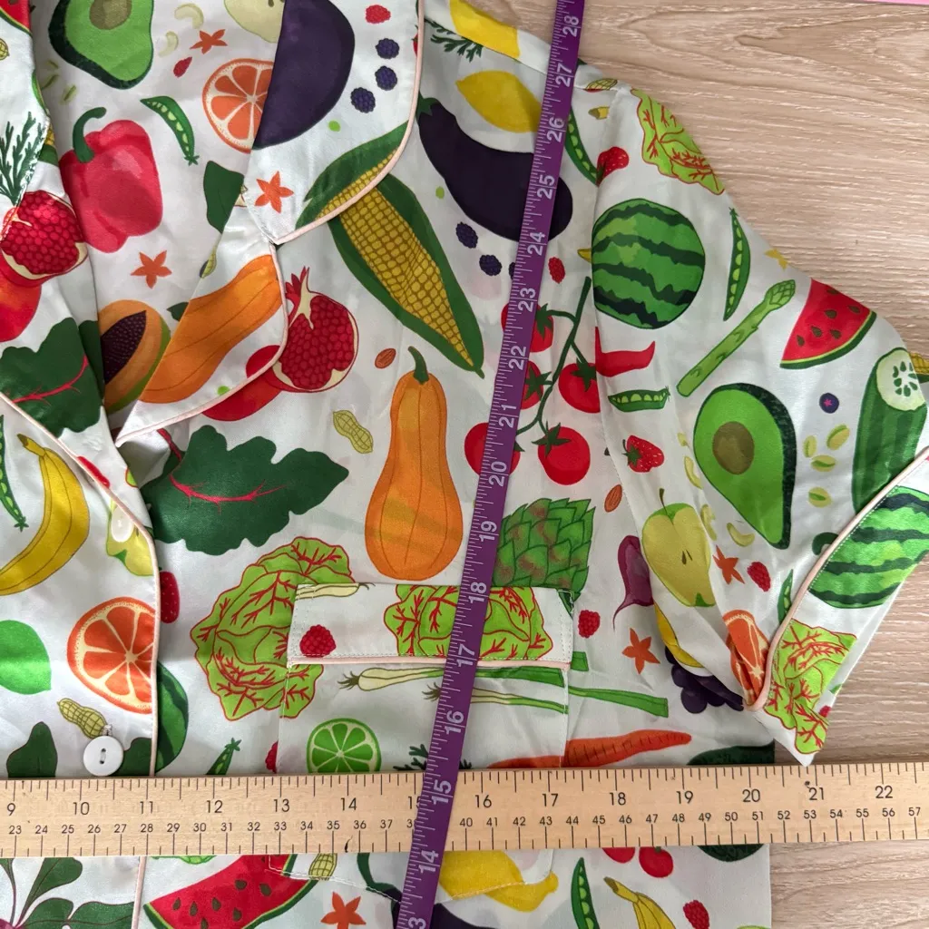 Karen Mabon Small Vegetable Fruit Healthy Print Pajama Shirt Satin Polyester Red - Image 6