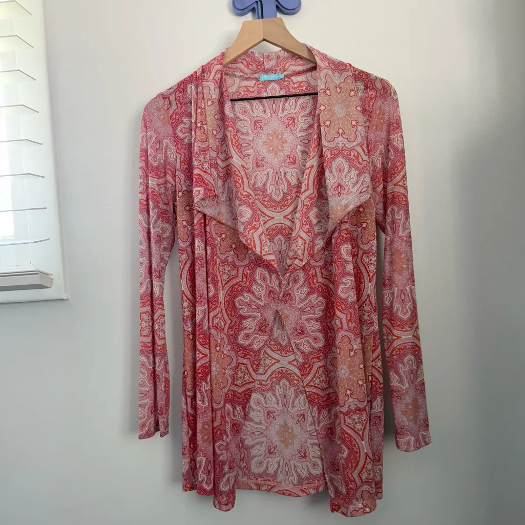 J.McLaughlin Medium Paisley Sheer Sleeve Blouse Shawl Relaxed Slit Cut Gypsy - Image 3