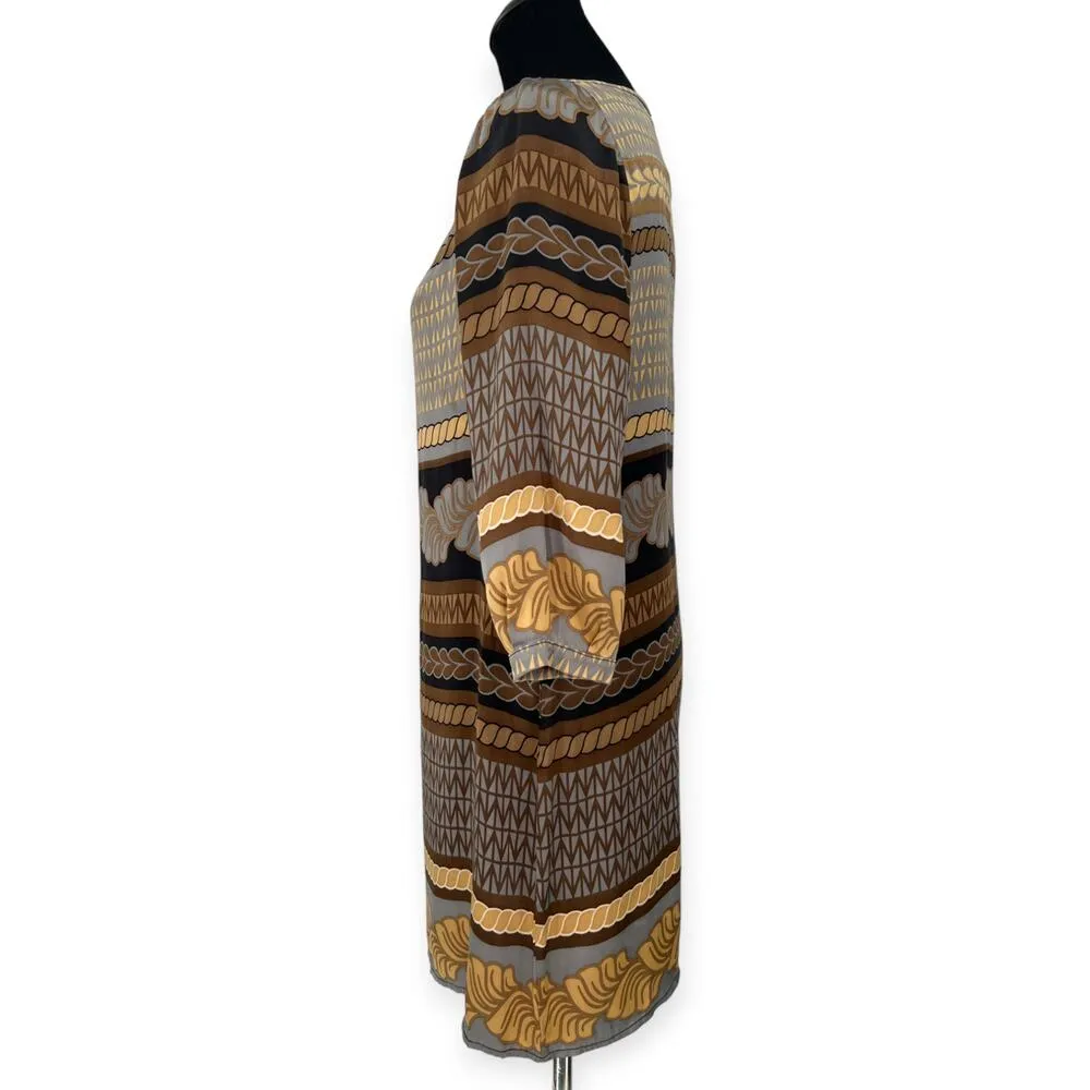 Hale Bob | Small / 2 - 4 | 100% Silk Printed Belted Boat Neck Long Sleeve Dress - Image 3