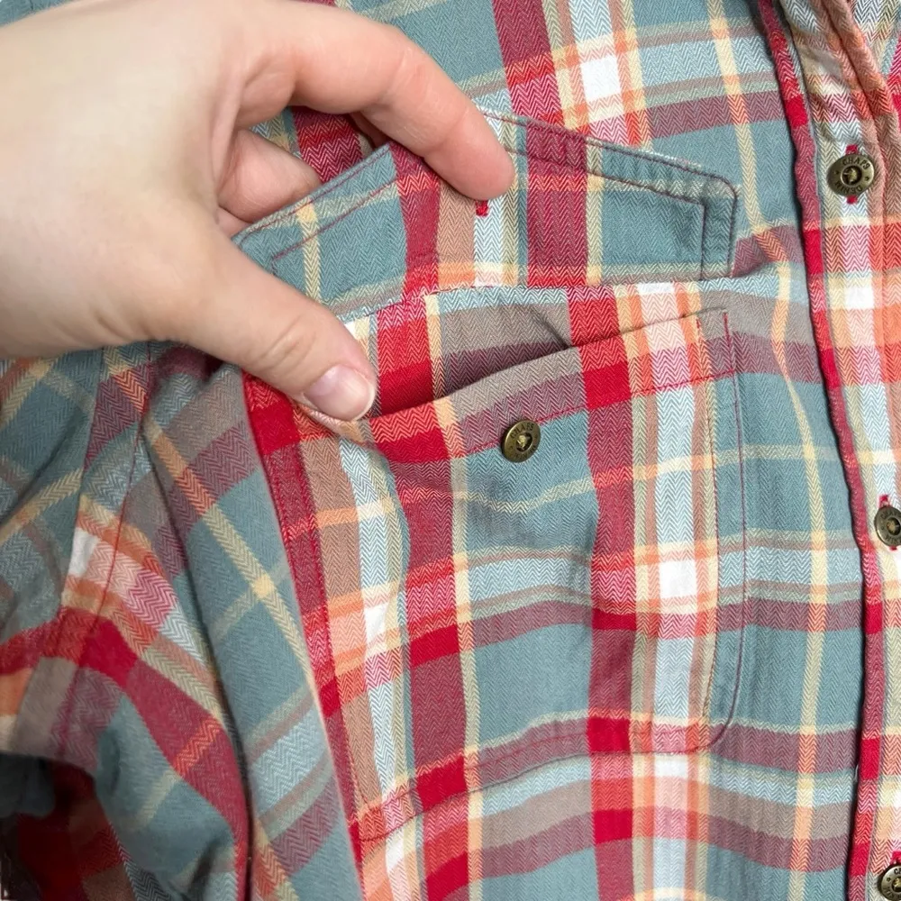 CHAPS Denim Red, Slate Green & White Plaid Button Front Shirt - Image 5