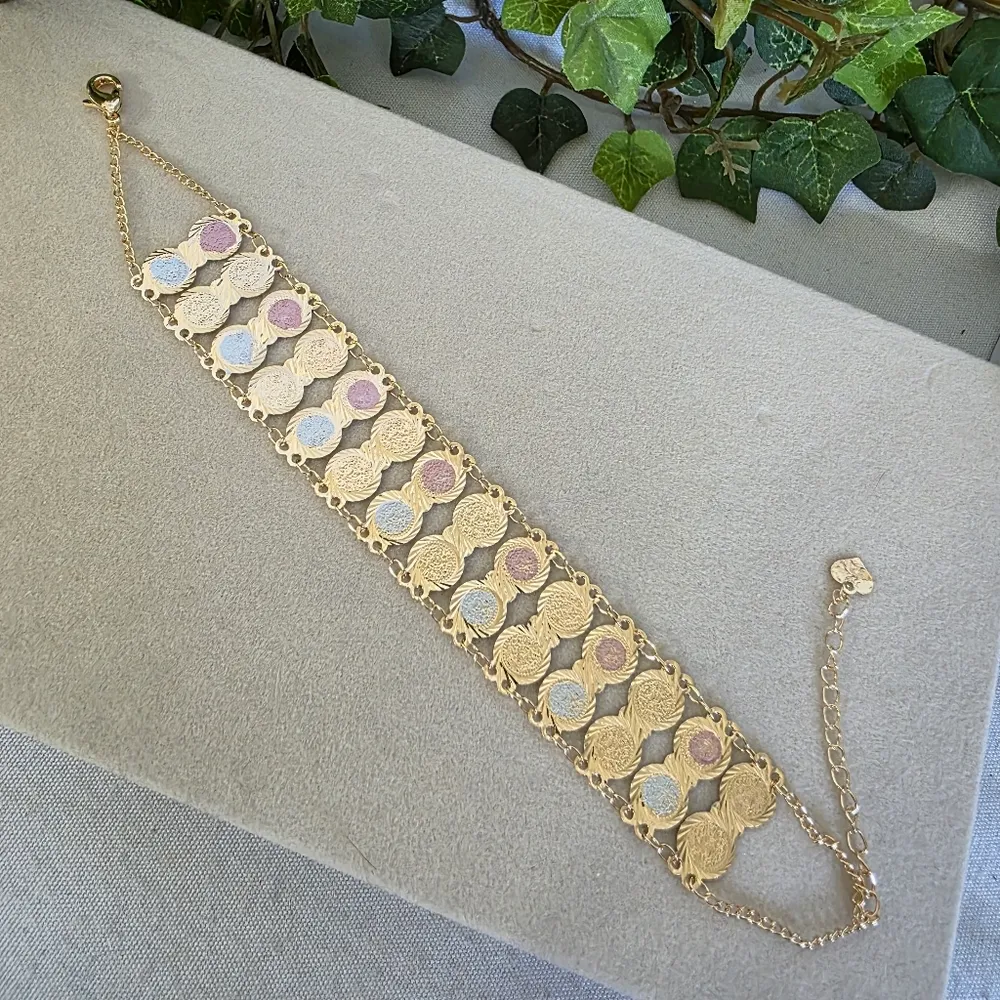 Gold Filled Tricolor Coin Disc Braclet Ankle Reversible - Image 2