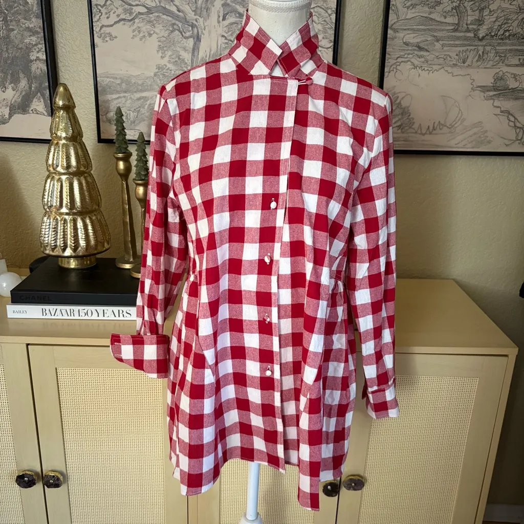 POMANDER PLACE Apple Red Gingham Scarlett Button Down shirt Size Medium NWOT - Image 3