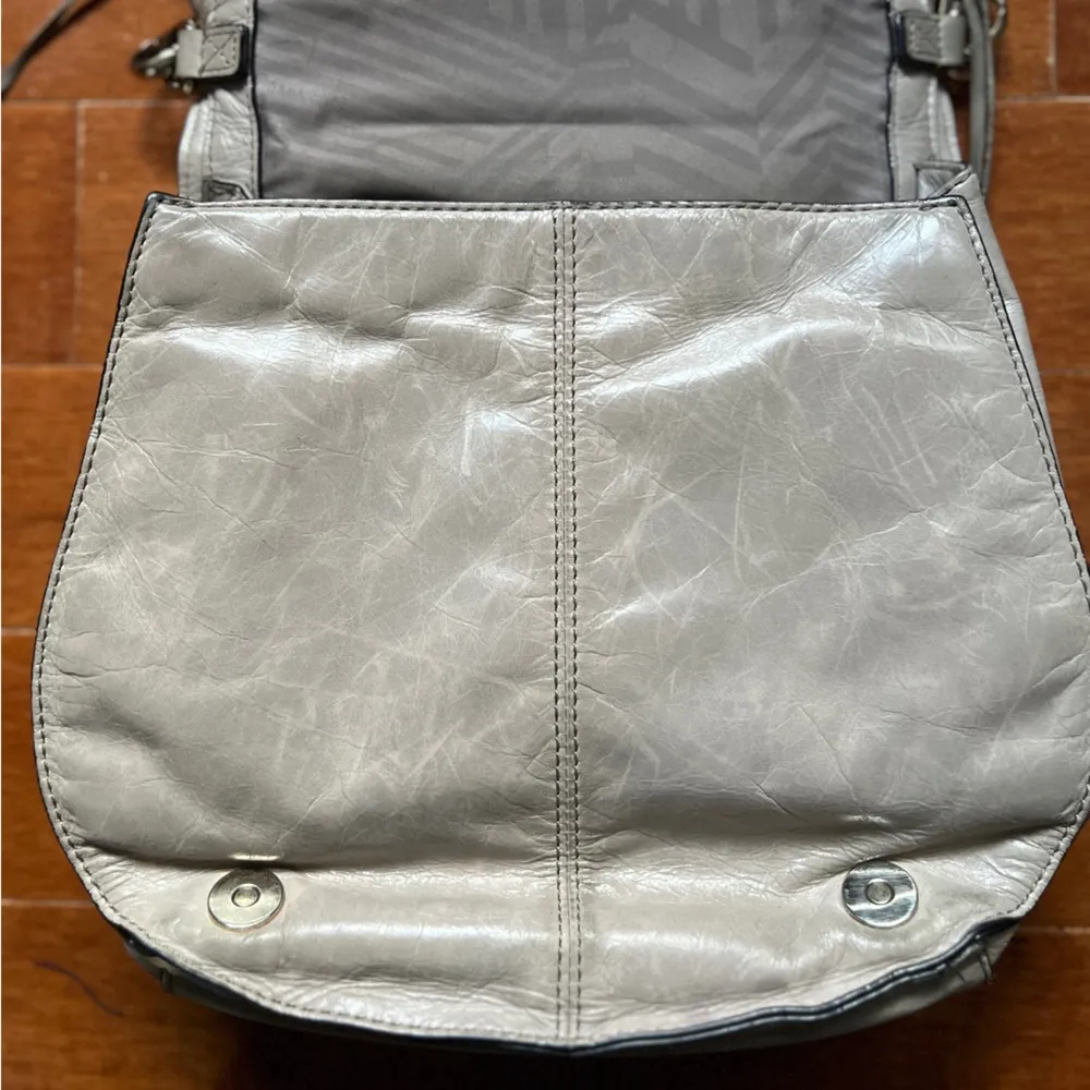 Rebecca Minkoff Grey Vanity Large Leather Saddle Bag Crossbody Purse - Image 14