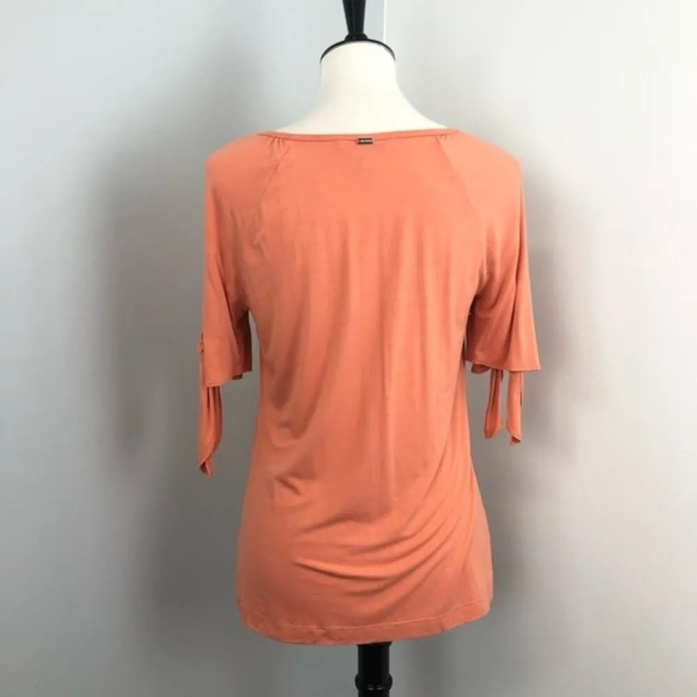 St John Orange Chinched Scoop Neck Slit Tie Sleeve Blouse Shirt Size Small - Image 7