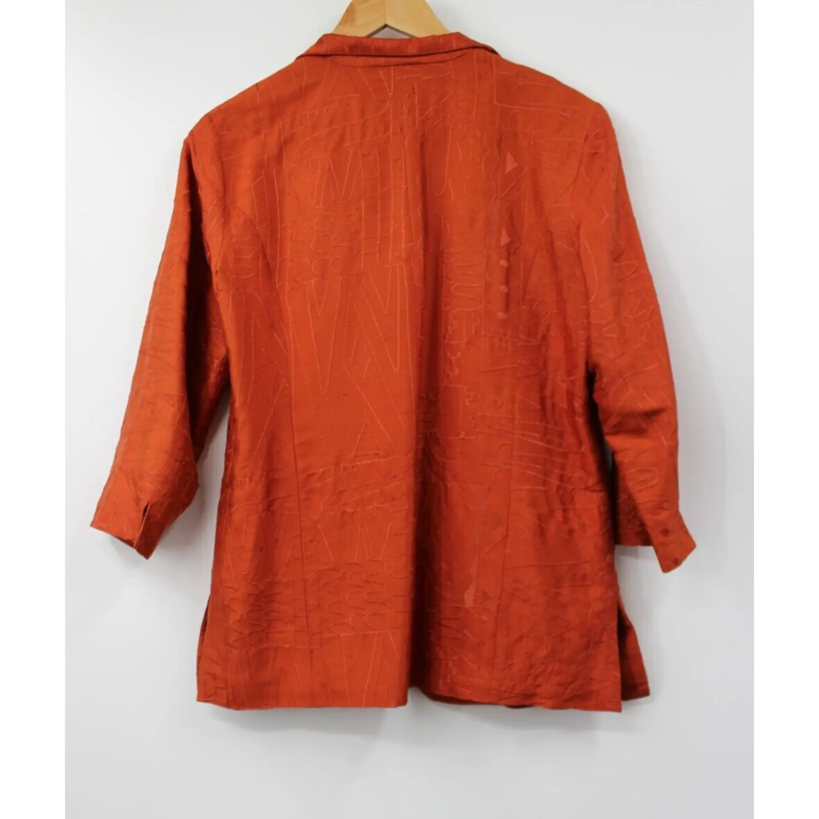 Chico's Silk Blazer Size 1 Medium Orange Long Sleeve‎ Open Front Collar Women's - Image 3