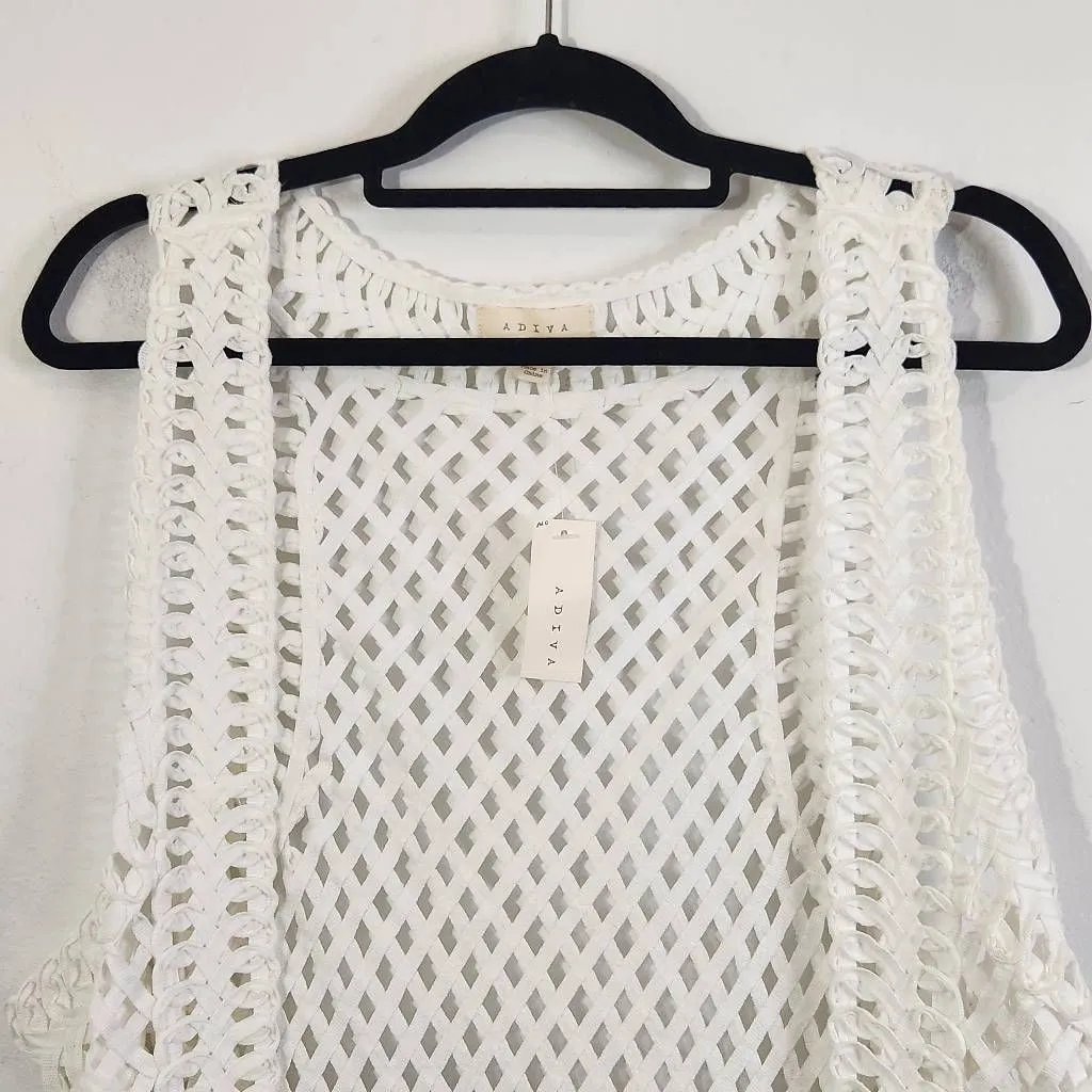 Adiva White Woven Vest NWT Size XL White Open Weave Swim Cover - Image 2