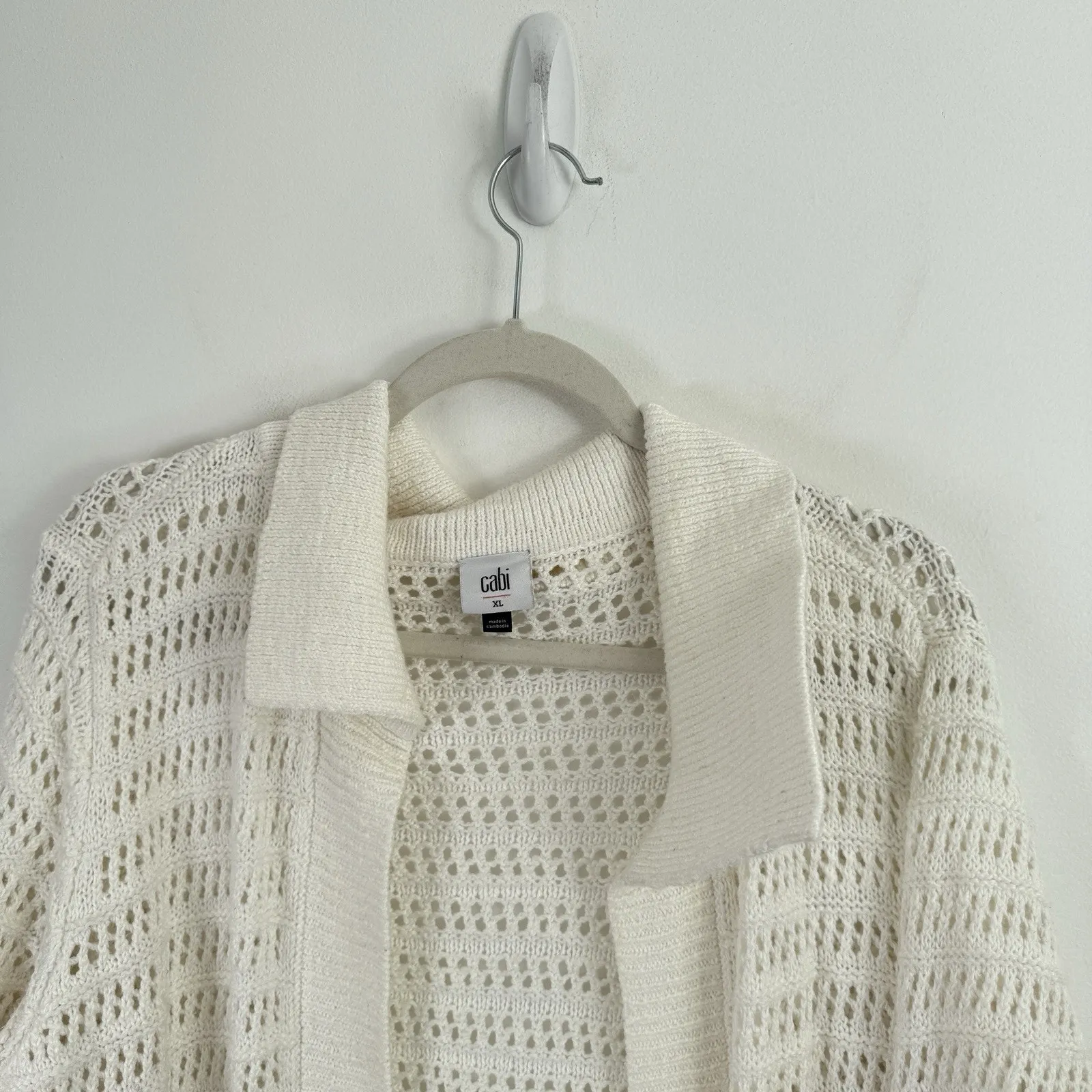 Cabi #6237 Open Stitch White Cardigan Sweater Coastal Beach Preppy Womens XL - Image 3