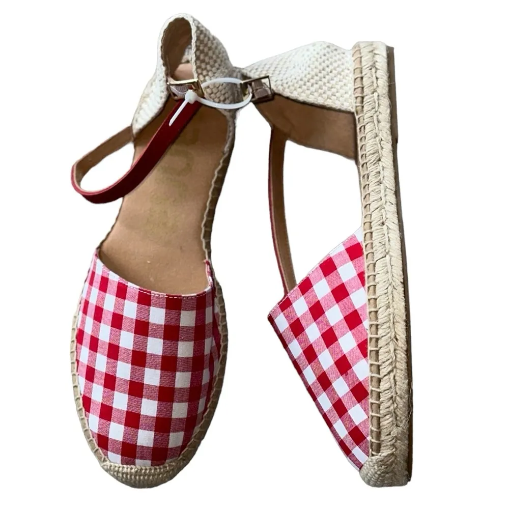 NEW Kanna Made In Spain Red Plaid Picnic Espadrille Jute EU 41 US10.5 Pink Size 10.5 - Image 5
