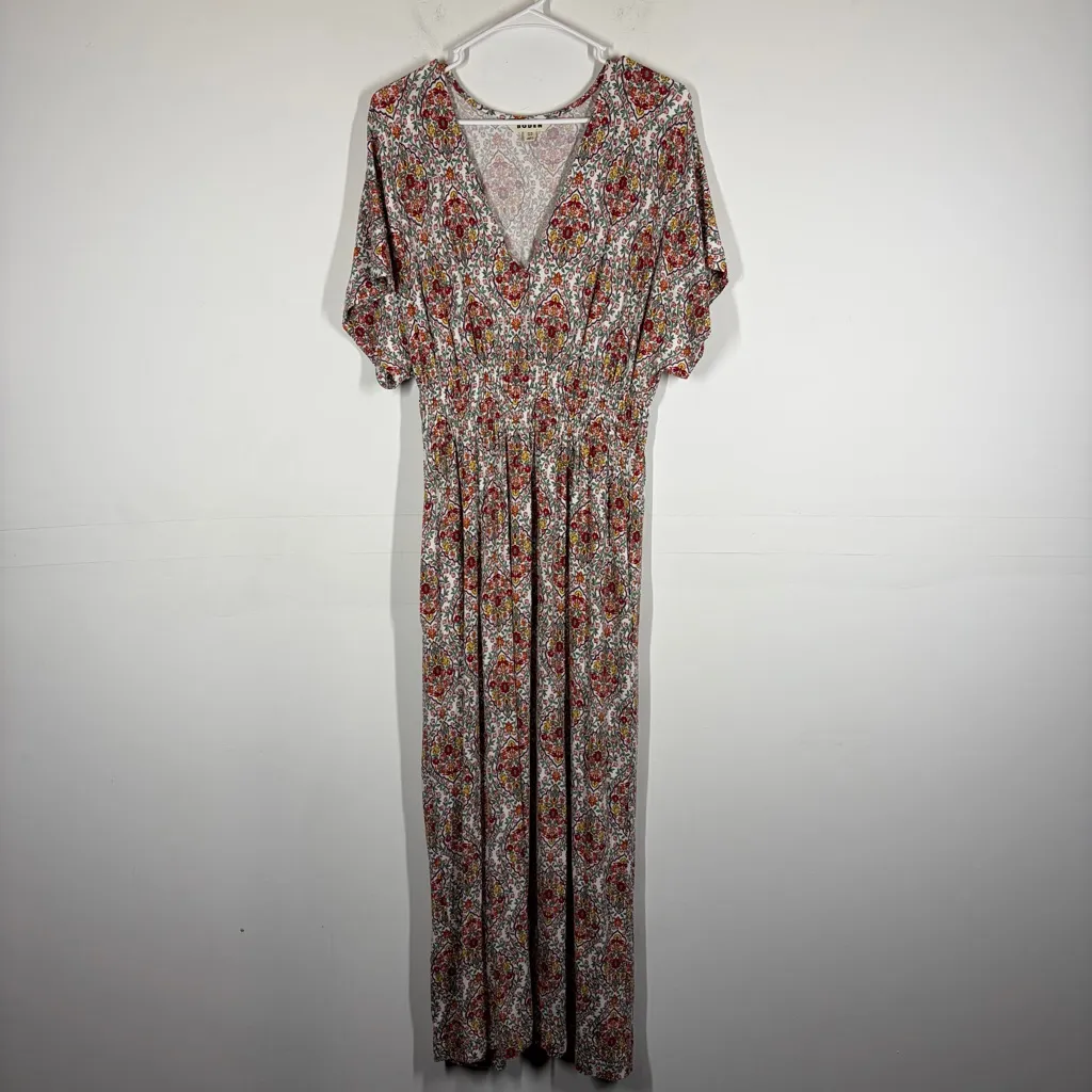 Boden Smocked Waist Jersey Floral Maxi Dress Vine Terrace Size US 4 PETITE Red - Image 3