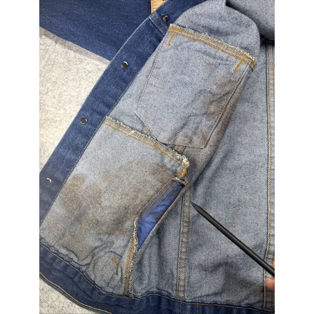 Vintage Denim Jacket Medium Jean Trucker Guitar Band USA ‼️FLAW NOTED SEE PICS‼️ Blue - Image 6