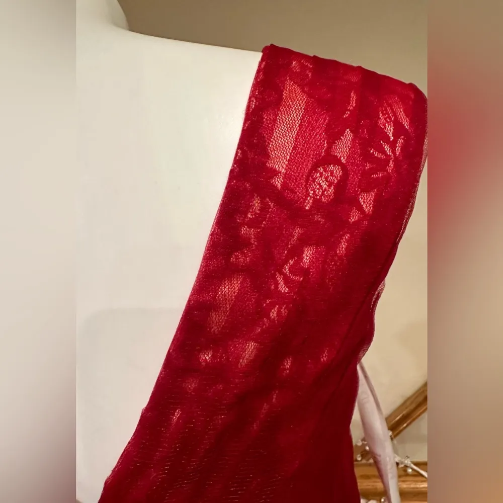 JJ’s House Burgundy Sheath/Column Tea-Length Tulle Cocktail Dress Ruffle Sz 4 - Image 9