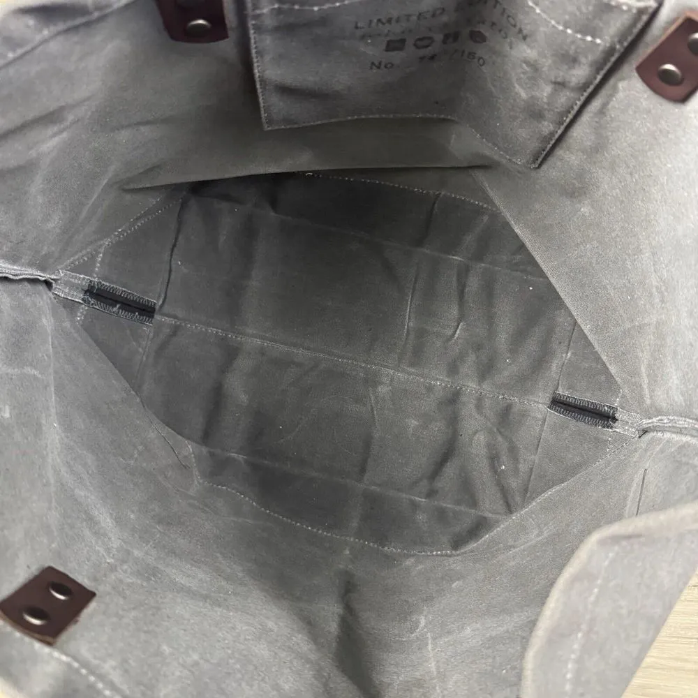 John Varvatos x Chrysler Limited Edition of‎ 150 Waxed Canvas Tote Bag Detroit Gray - Image 2