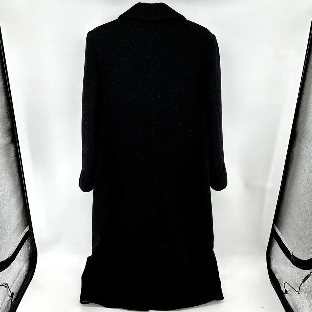 Vintage Evan Picone Trench Coat Alpaca Mohair Wool Double Breasted Notch Lapel S Black - Image 4