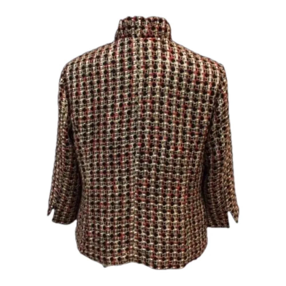 Chicos Fabulous Fall Signie Wool Blend Black Metallic Tweed Plaid Blazer Jacket - Image 3