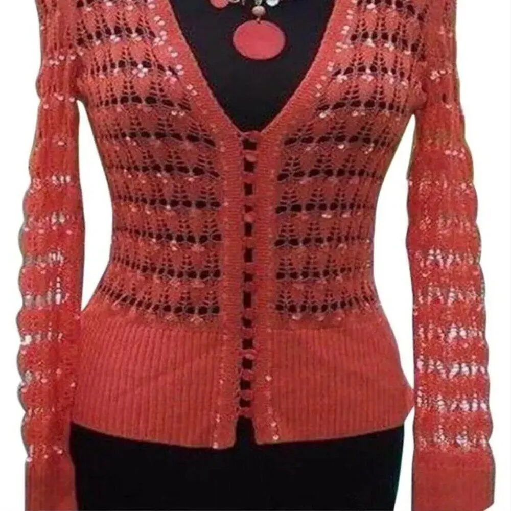 Cache Peek A Knit Sequin Kissed Sweater Top New Cardigan Tussan Silk $118 NWT - Image 4