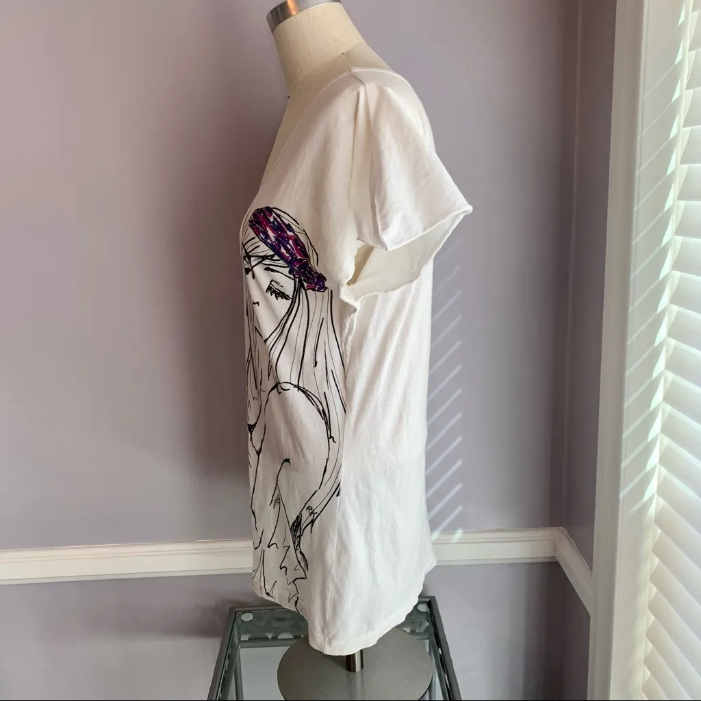 Karen by Karen Kane V neck top sketch of woman in purple rhinestone headband - Image 5