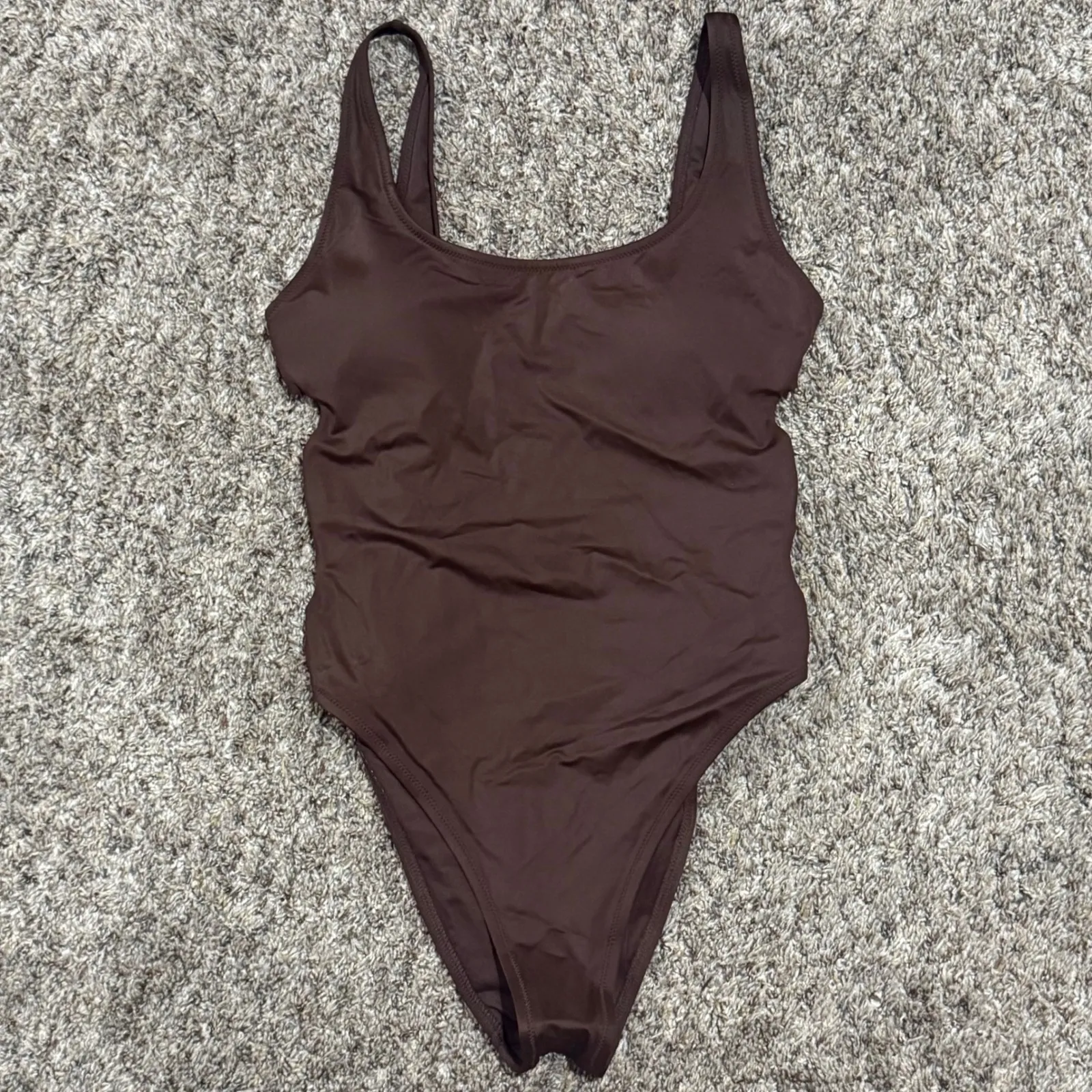 Aerie One Piece Cheeky Swimsuit Brown Ring Detail UPF 50 size L NEW - Image 2
