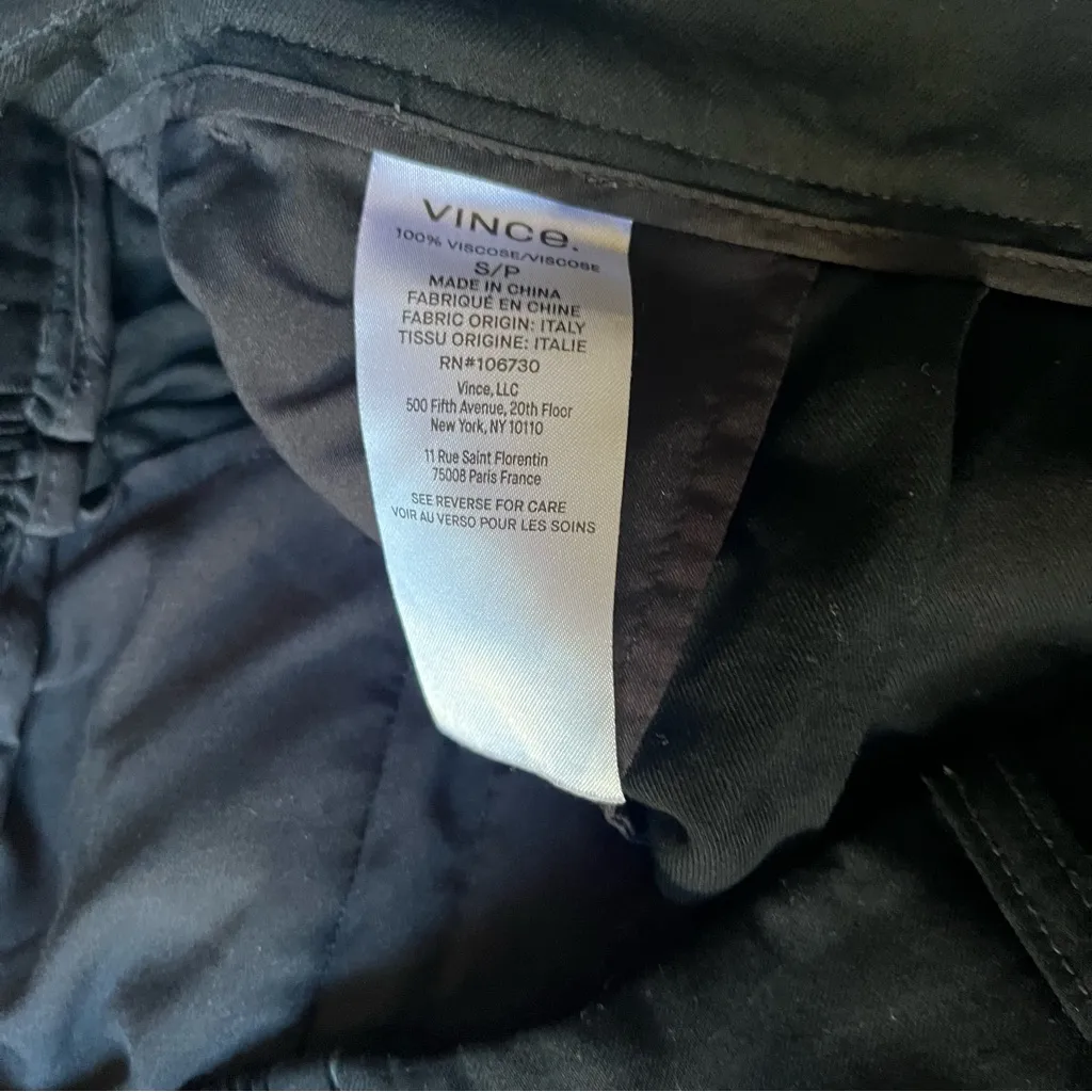 Vince Pull On Elastic Waist Faux Closure High Waist Semi-Satin Black Pants - Image 6