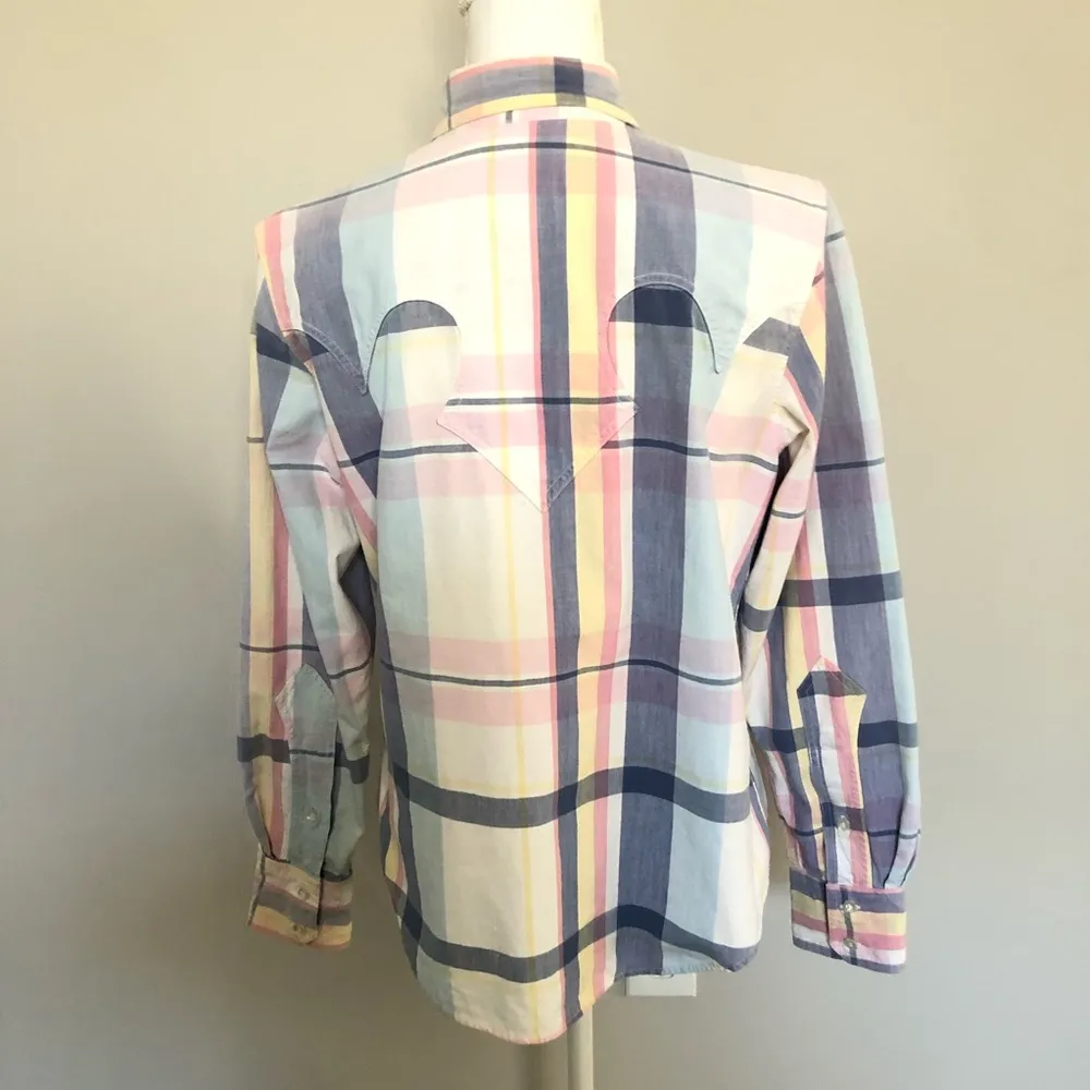 G Rolling Shirt Top Western Wear Plaid Button Up Pastel Pink Blue Yellow White - Image 5