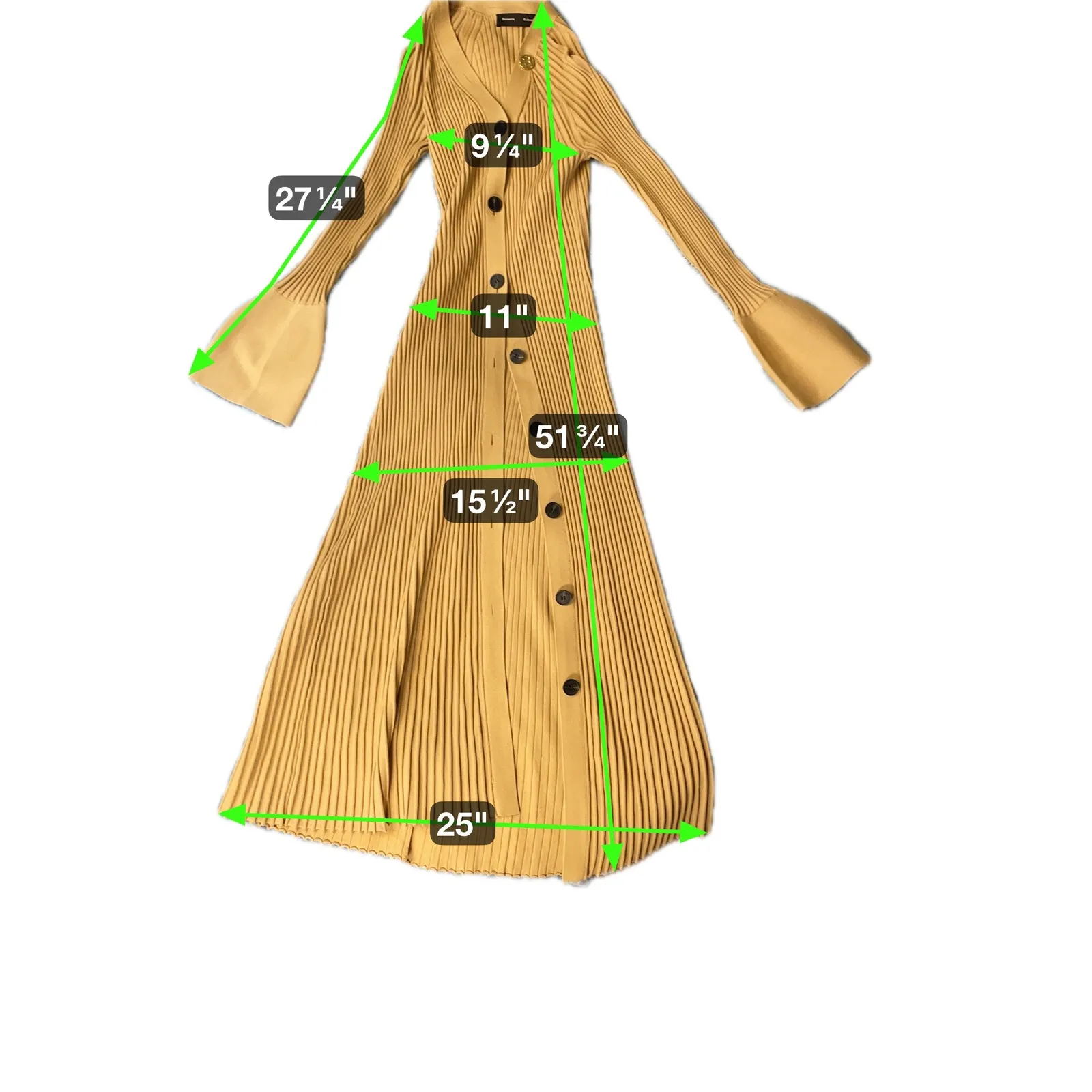 Proenza Schouler Ribbed Knit Long Sleeve Maxi Cardigan Dress Mustard Yellow S - Image 2