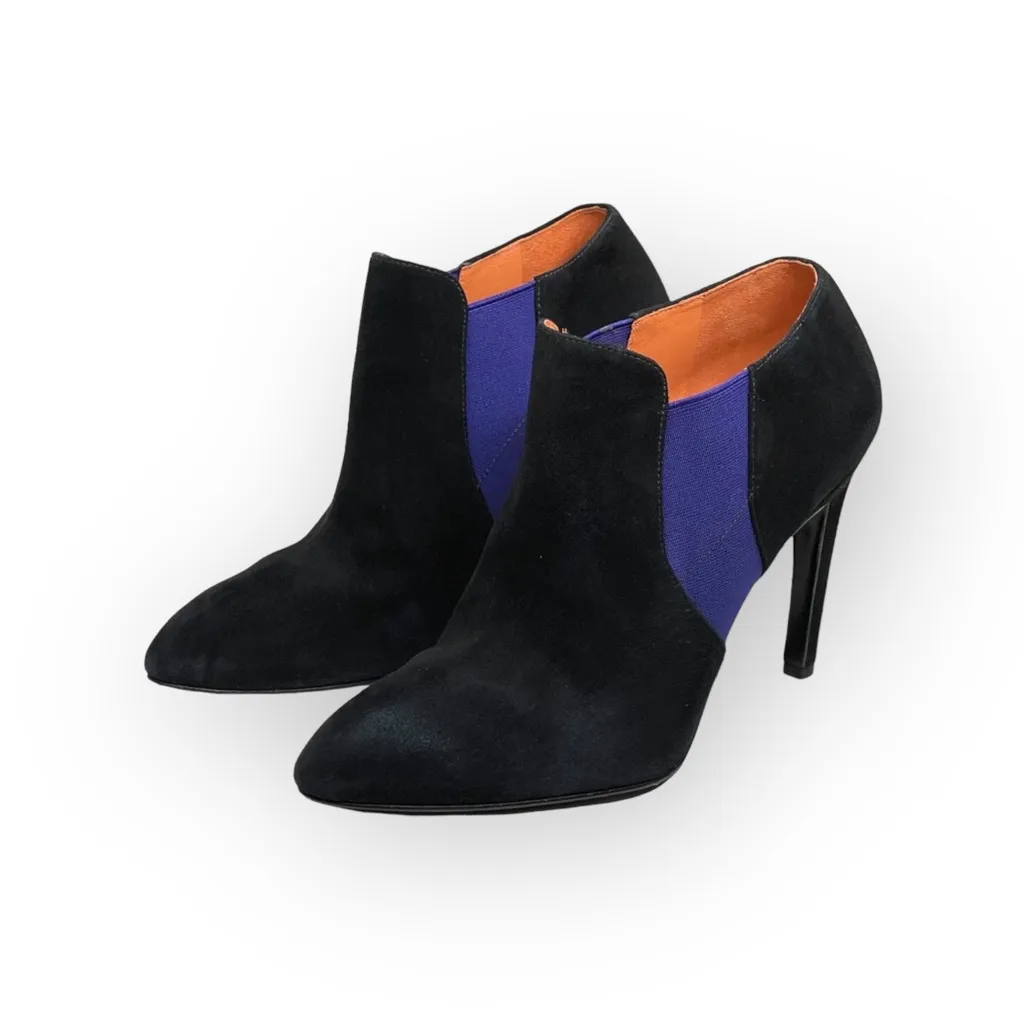 Via Spiga ✿ Blaire Suede Pointy Toe Heeled Ankle Booties ✿ Black Violet ✿ 8M ✿ Size 8 - Image 8