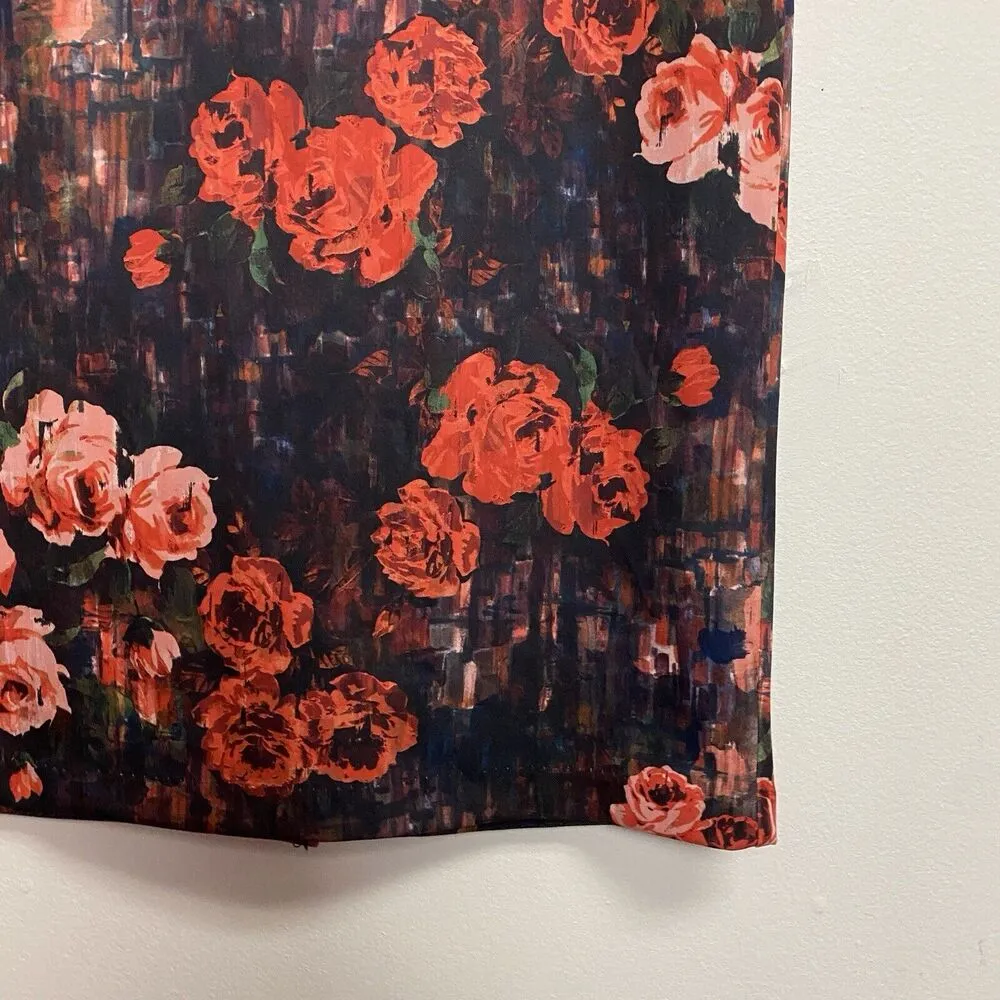 ECI Skirt Women’s Large Scuba Stretch Knit Floral Watercolor Paint Pencil Cut - Image 2