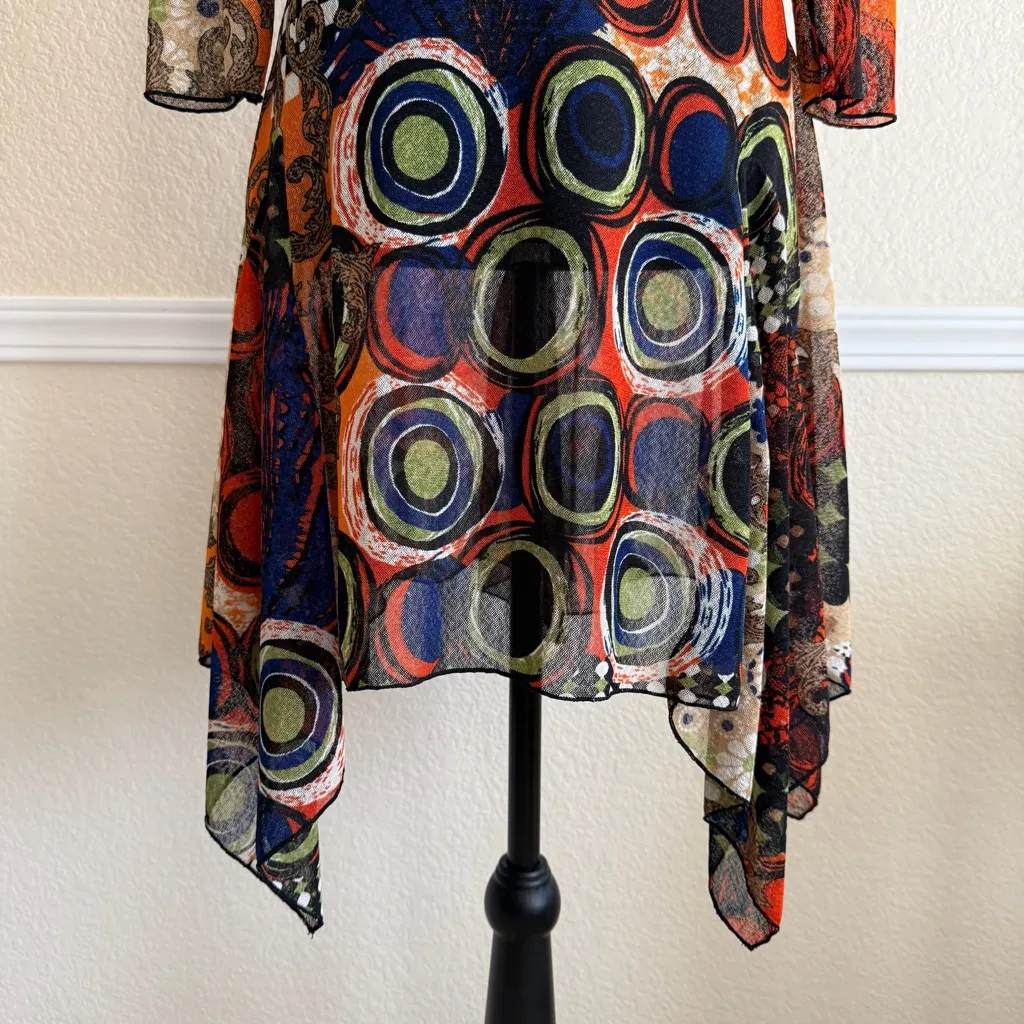 Women’s Small Multicolor Mirror Image Scoop Neck Long Sleeve Stretch Tunic Dress Black - Image 5