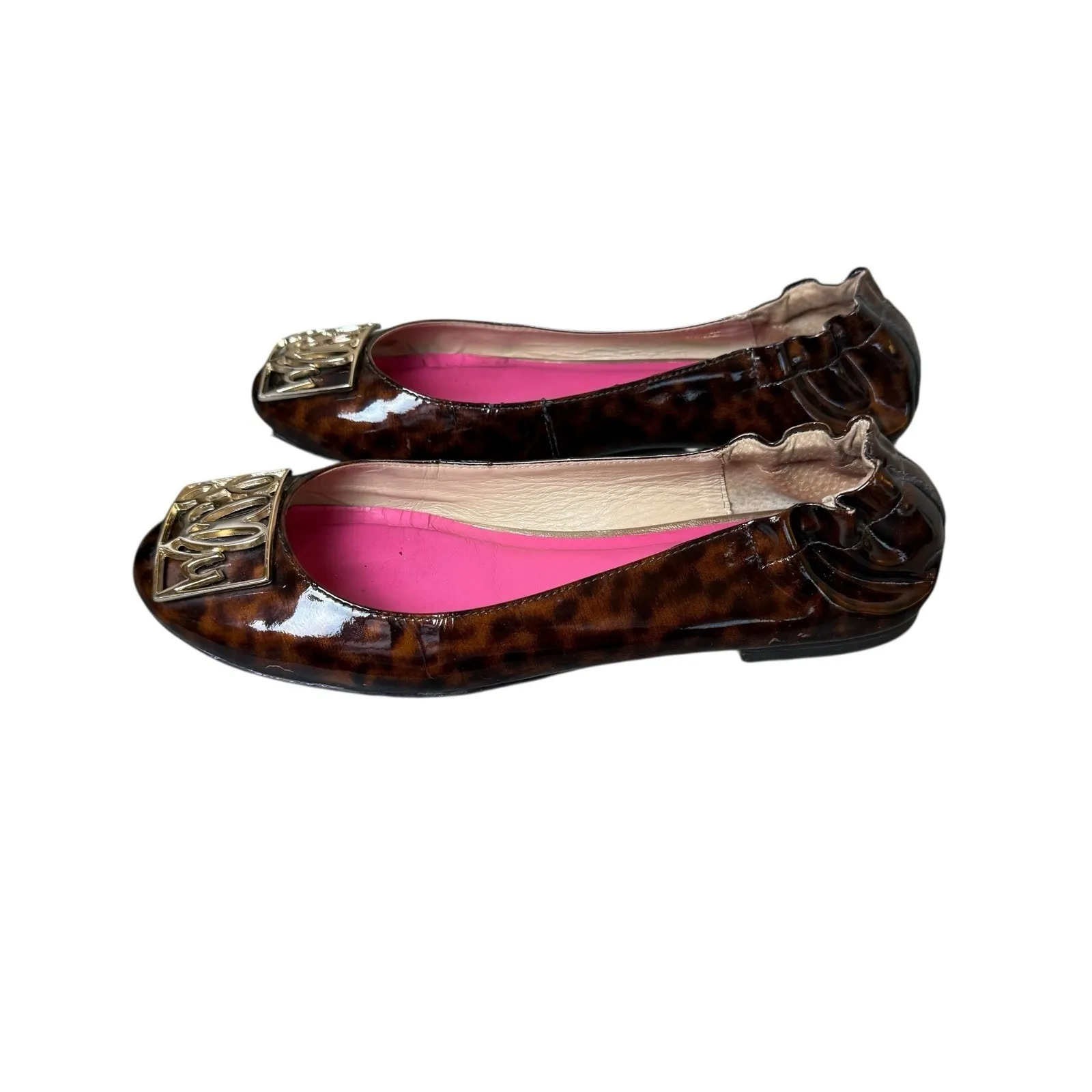 Lilly Pulitzer Patent Leather Brown Tortoise Shell Gold Logo Ballet Flats 7.5M - Image 4