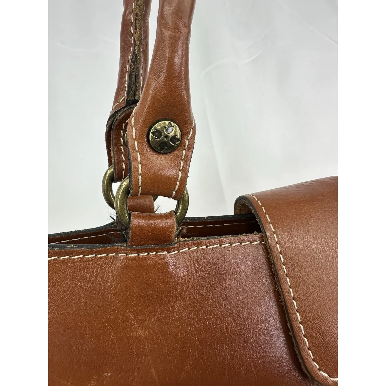 Patricia Nash Heritage Rienzo Tan Leather Tab Top Shoulder Bag Purse Clean - Image 3
