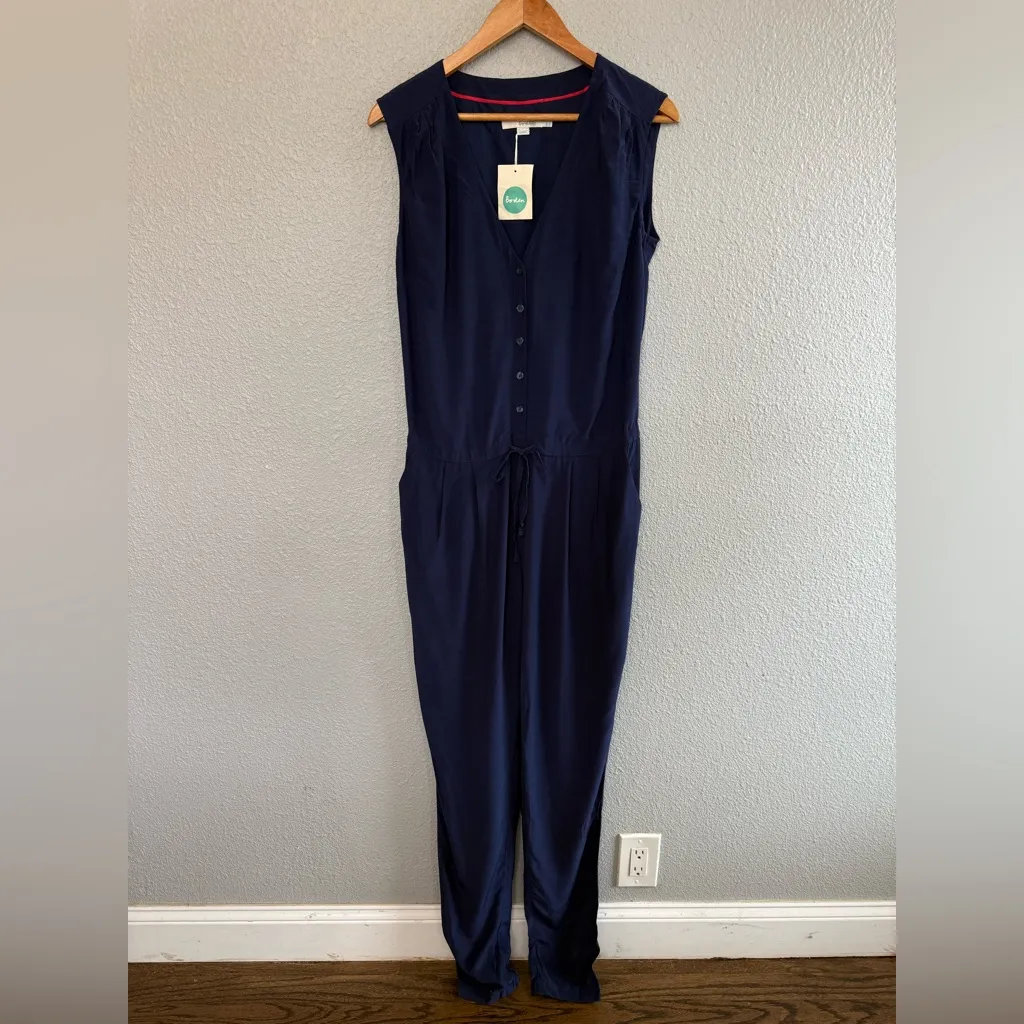 NWT Boden Santa Fe Jumpsuit in Navy Size 6L (Tall) Drawstring Waistband Relaxed Blue - Image 2