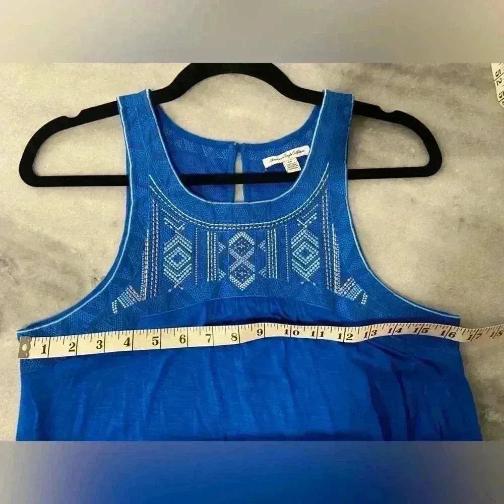 American Eagle Cobalt Blue Flows Silver Embroidered Button Tank Top Size Small - Image 12