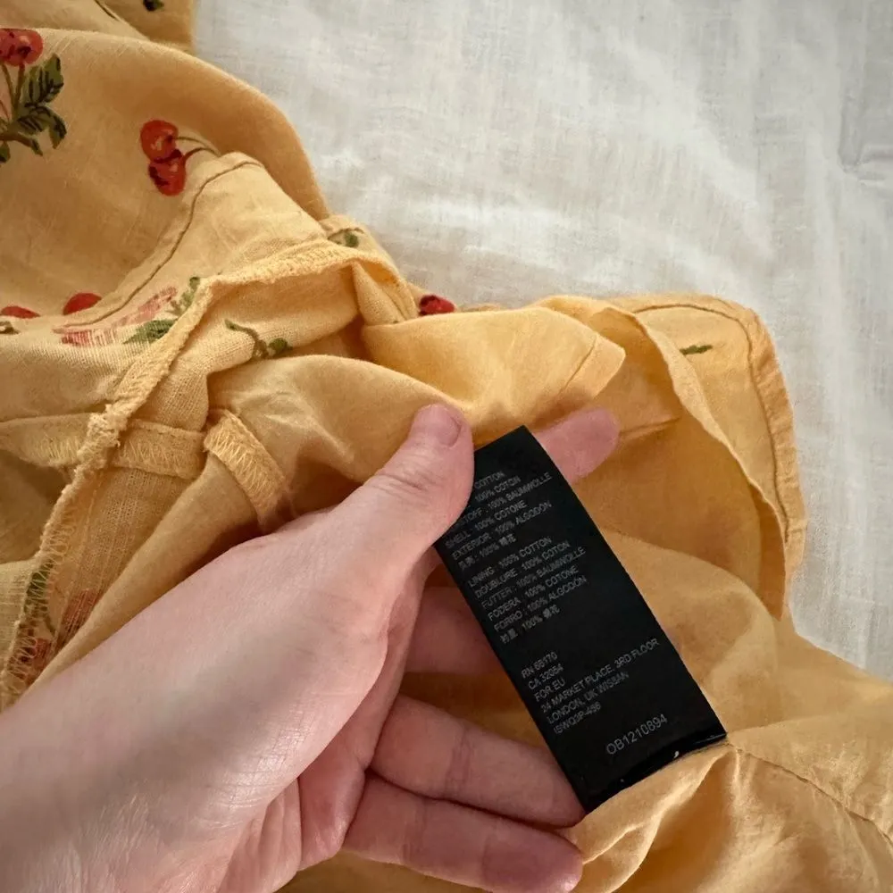 Urban Outfitters Women’s Small Magpie Yellow Cherry Mini Dress Puff Sleeves - Image 2